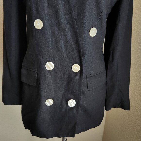 MICHELLE STUART Women size 6 Black Linen‎ Blazer Double Breasted Made in USA - Picture 4 of 16